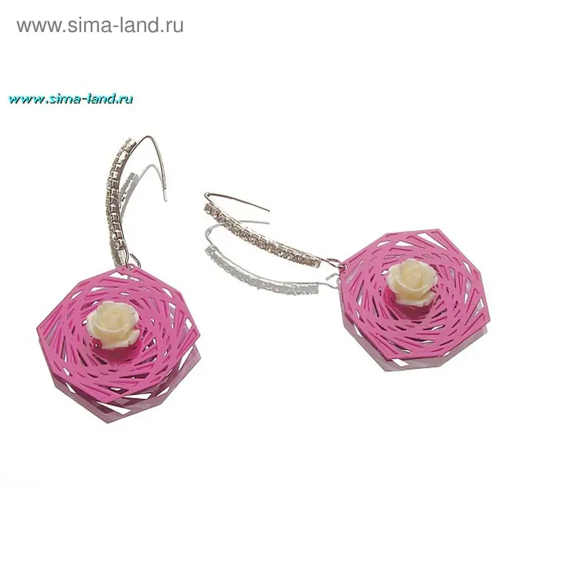 Серьги ажурные «Роза на розовом фоне»