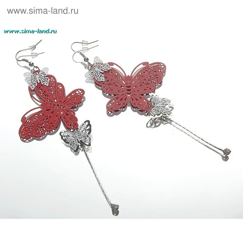 Серьги ажур «Красные бабочки»