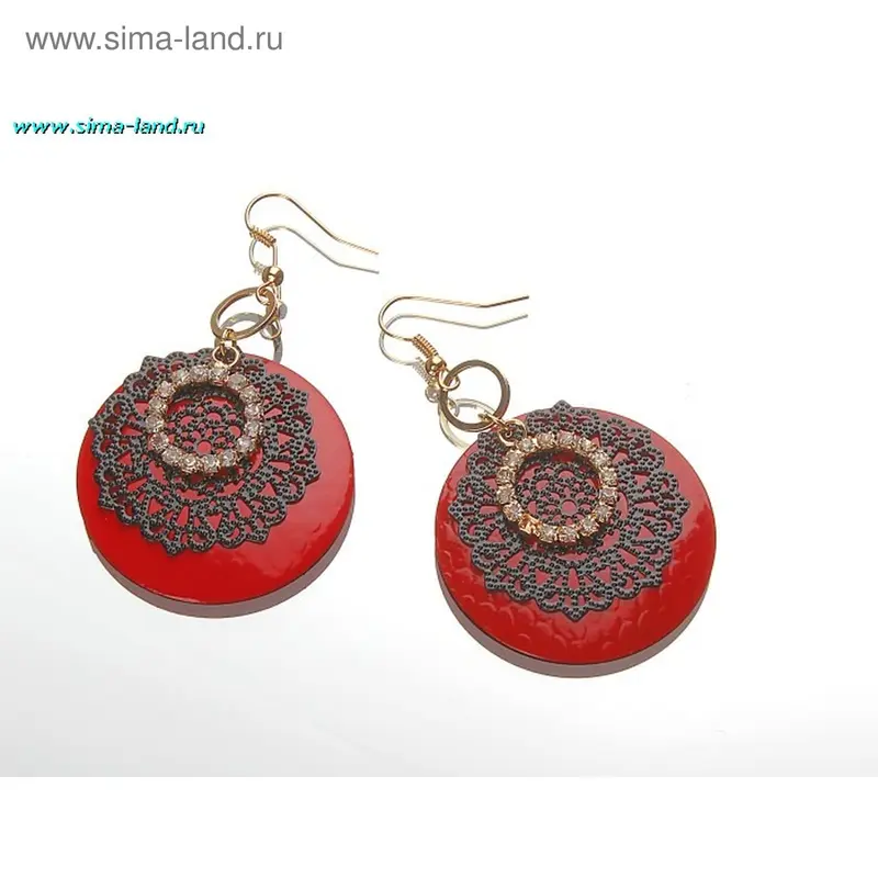 Серьги ажурные «Черное на красном»