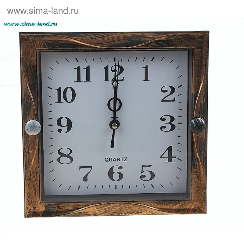 Часы настенные квадратные в раме, волны, бронза