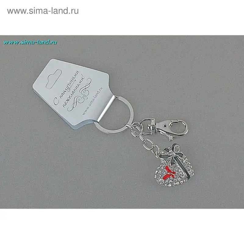 подвеска для сумки металл стразы сердце с бантиком цвет