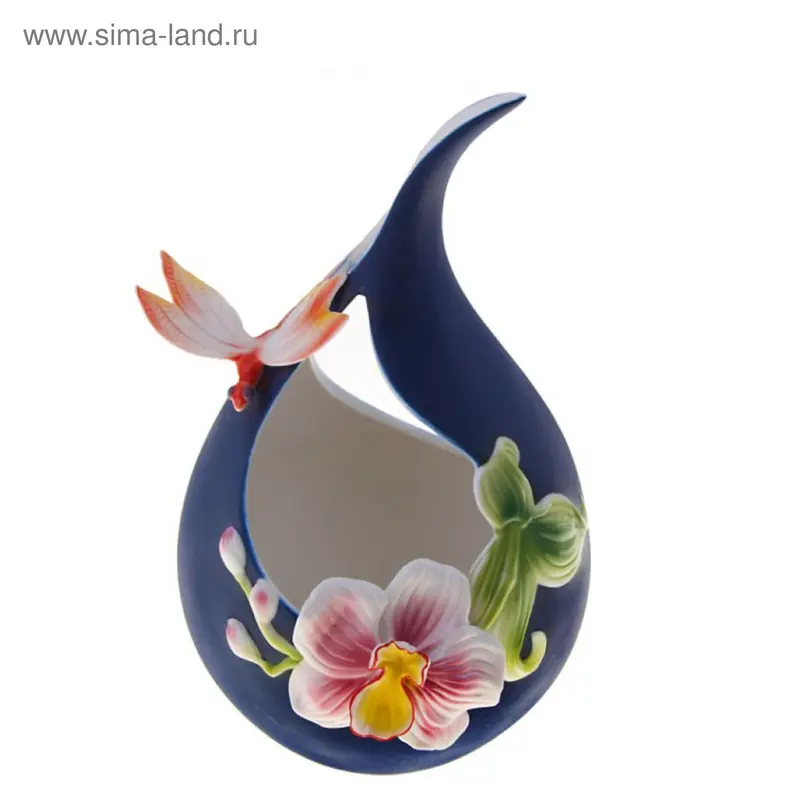 ваза керамика лепнина стрекоза 26*15*15 см синяя