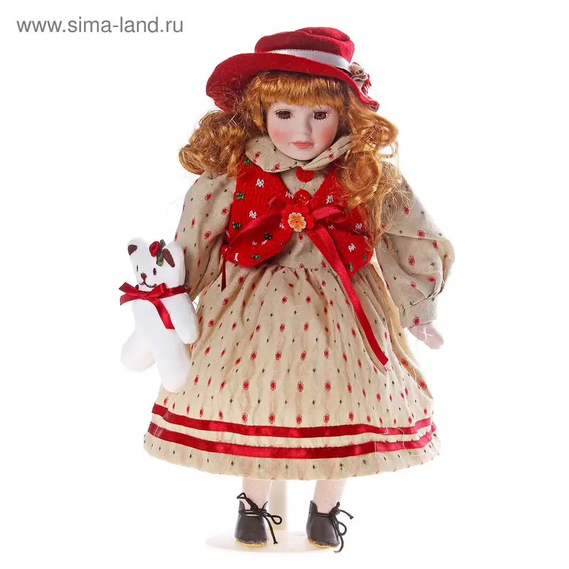 кукла керамика Василиса с мишкой 35 см