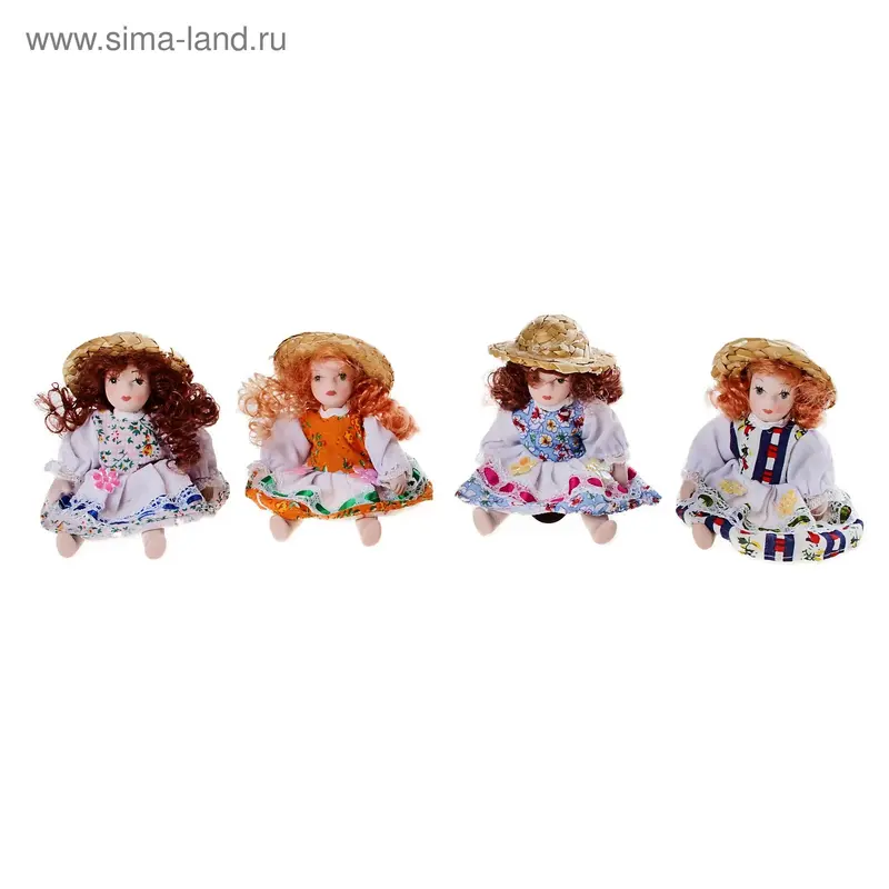 кукла керамика в передничке и в соломенной шляпке 10 см