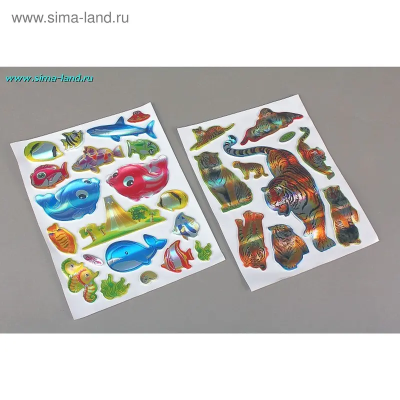 наклейка пластик голографическая обводка рыбки/тигр 22*17 см