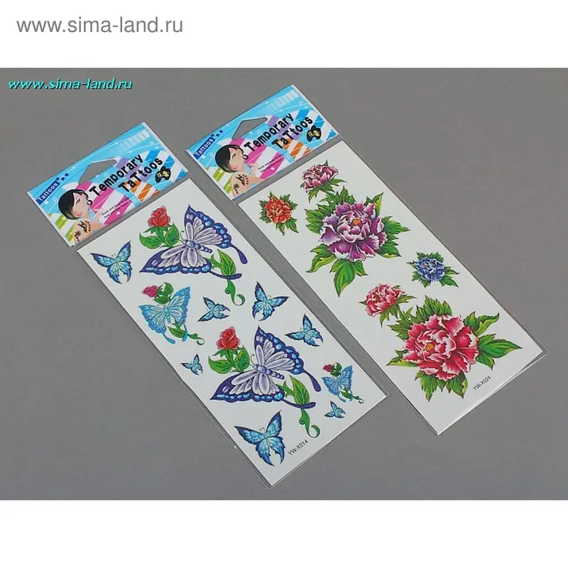 наклейка пластик тату пион/бабочка 18,5*8,5 см