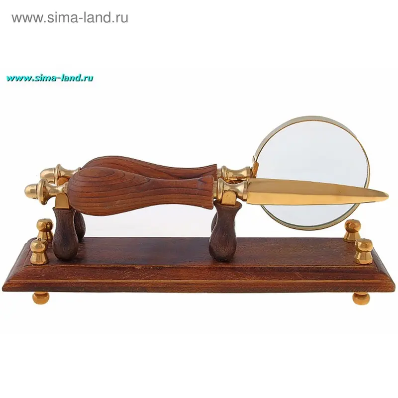 Набор предметов (лупа(диам 7.5 cm) + резак + дер подставка 24x7.5x8см )