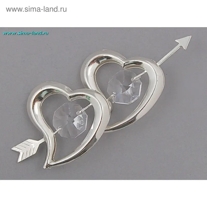 магнит серебро 2 сердца 6*3,8 см