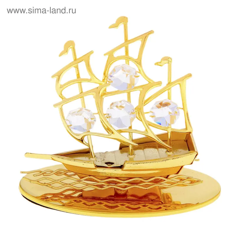 сувенир золото корабль с хрусталиками 10,2*4,5*9,5 см