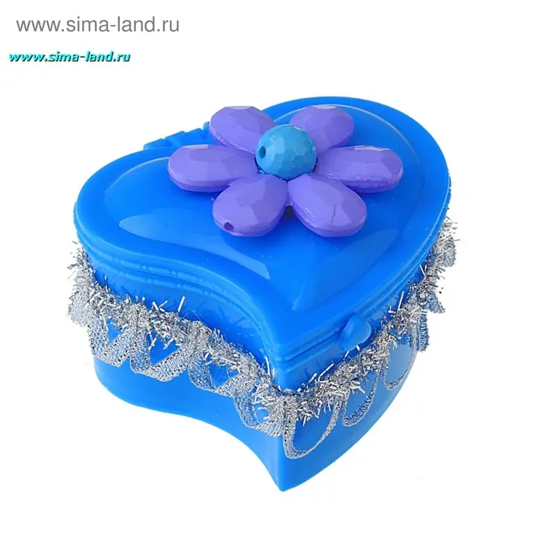 шкатулка пластик ромашка на сердце голубая 5*8*7,5 см