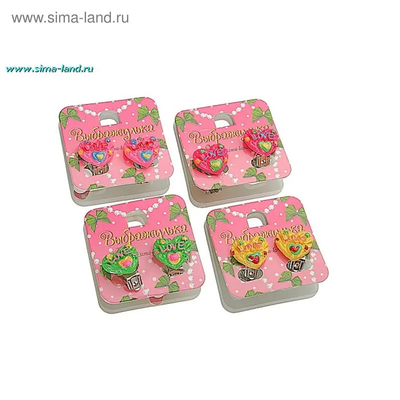 Серьги-клипсы детские Выбражулька "Блеск", сердечки, 4 цвета