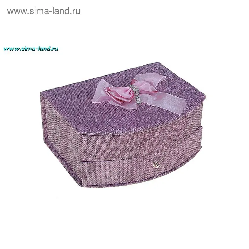 шкатулка ткань диско с ящиком розовая 21*9*17 см