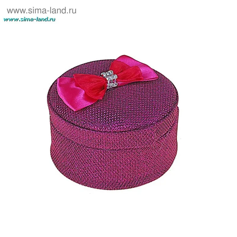 шкатулка ткань диско круглая малиновая 10*5,5 см