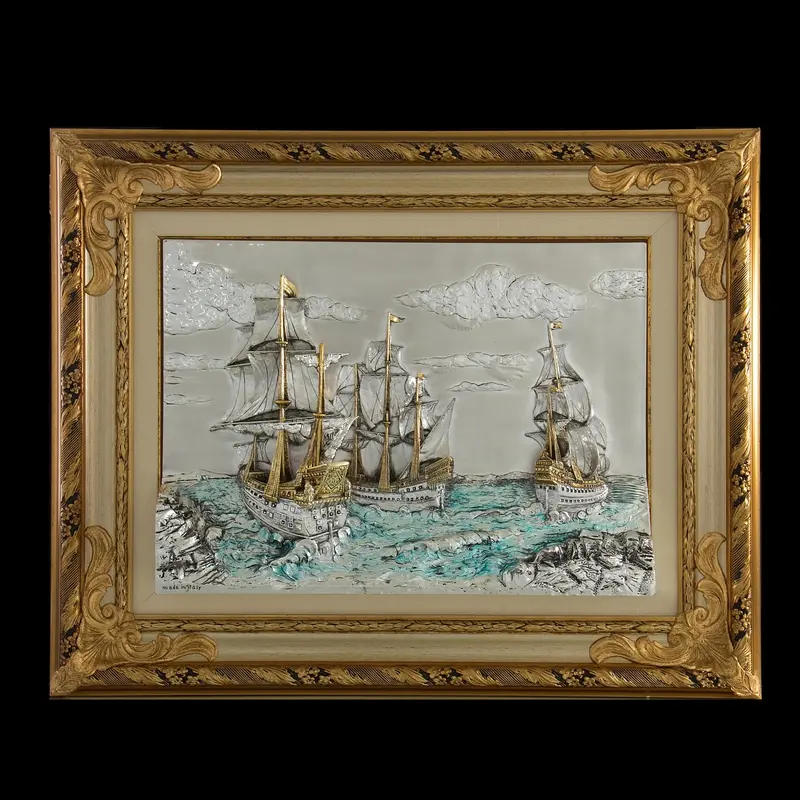 Барельеф "Шторм", позолота, посеребрение, 70 × 50 см