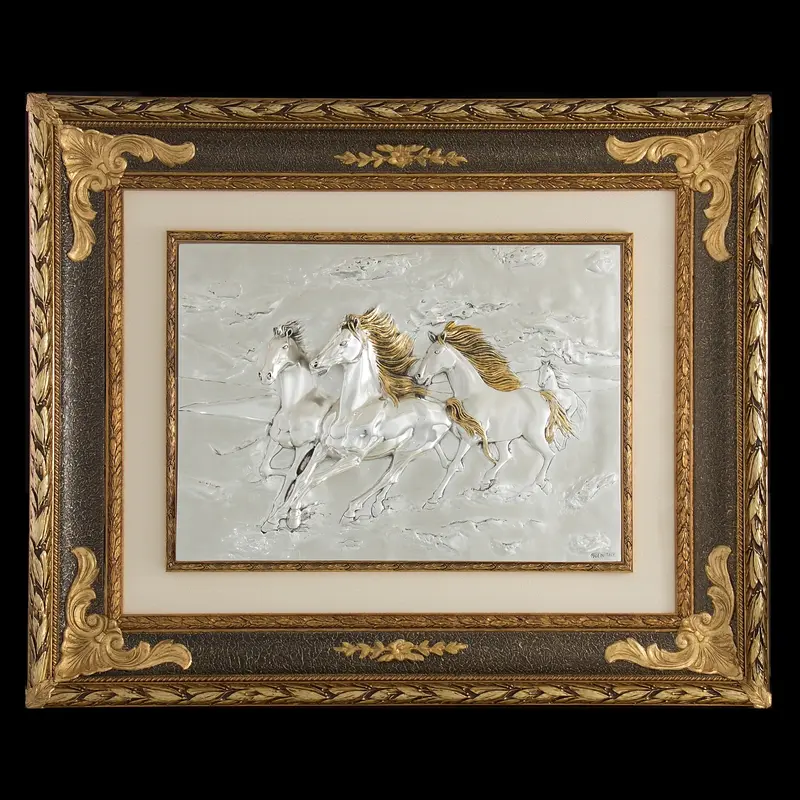 Барельеф "Кони", позолота, посеребрение, 70 × 50 см