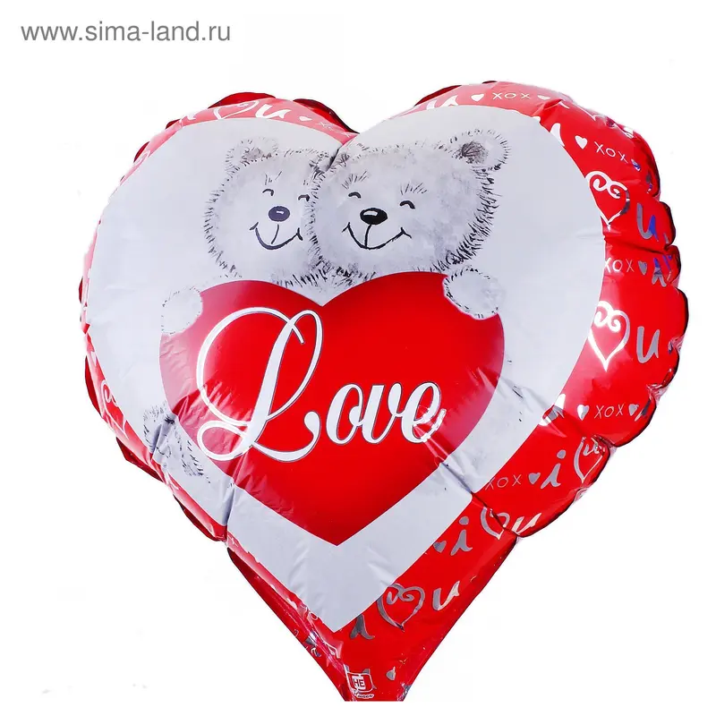 Шар фольгированный сердце 2 медведя 20 шт. 40 см