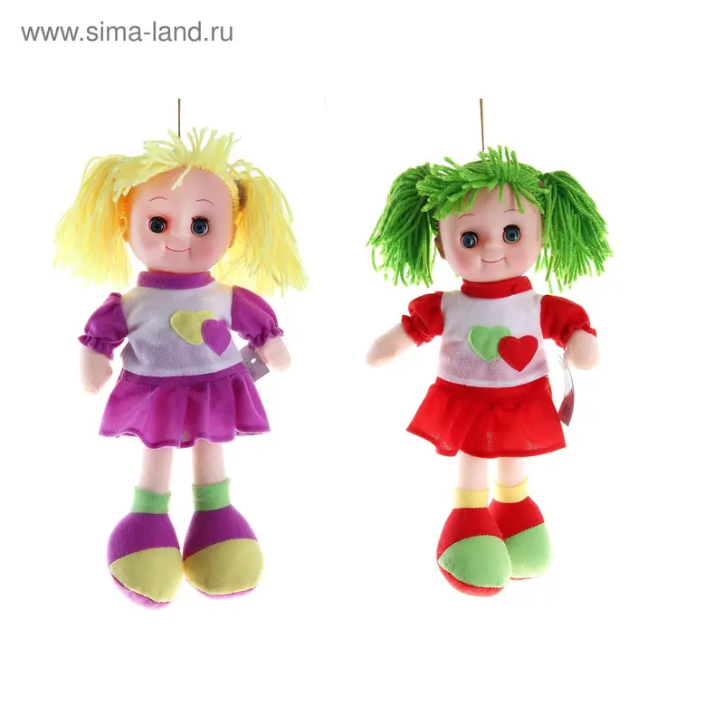 Мягкая игрушка кукла в платье, с сердечками, цвета МИКС