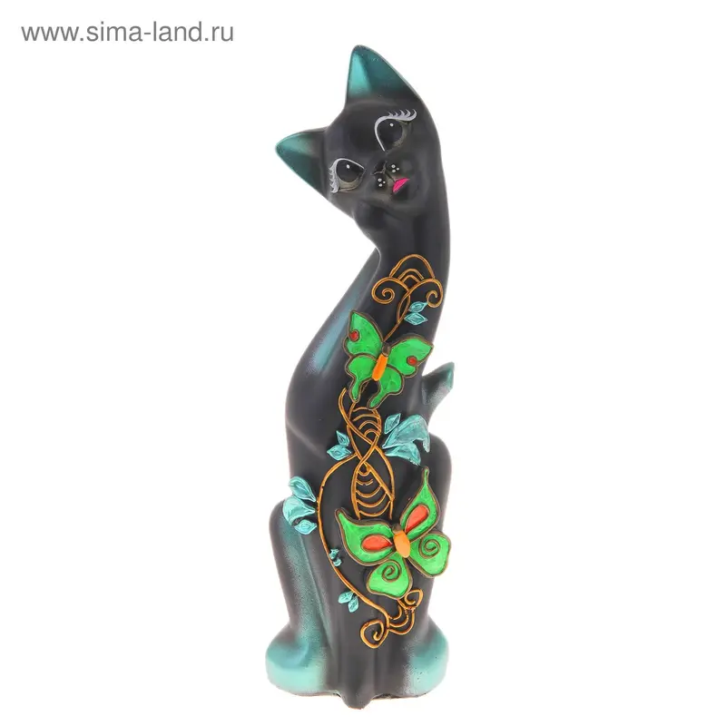Копилка "Кошка Алиса" Бабочка чёрн изумруд гипс