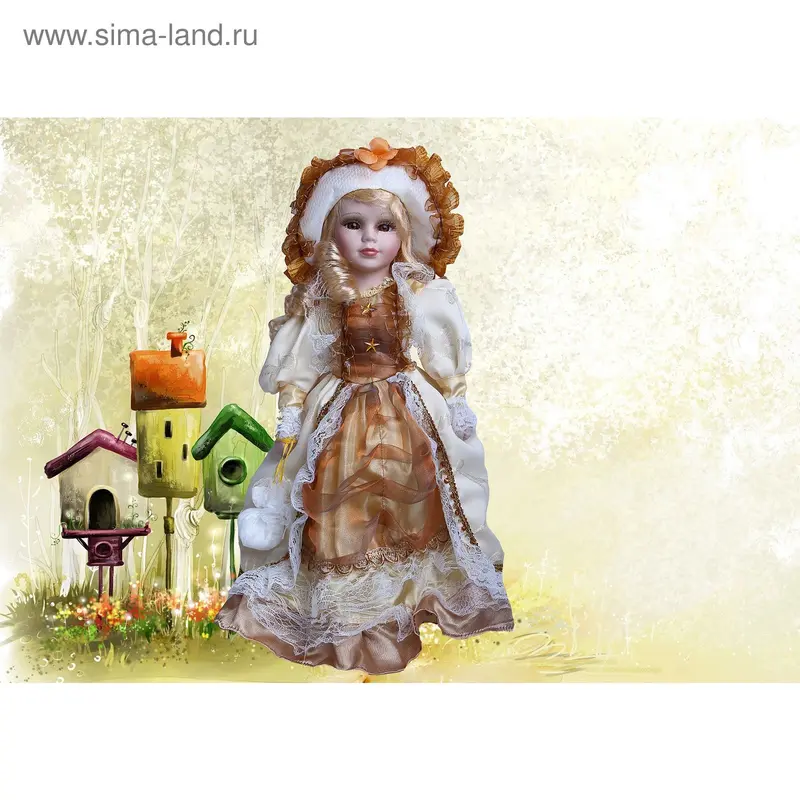 кукла коллекционная фарфор барышня в гречичном платье 40 см