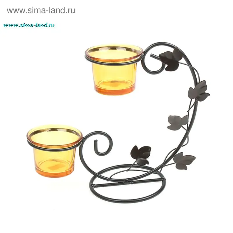 подсвечник металл 2свечи линовый лист (оранж)h=18