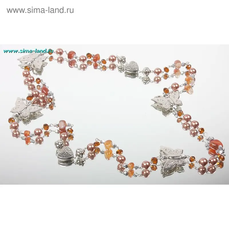Бусы Карамель «Бабочка и сердечки»
