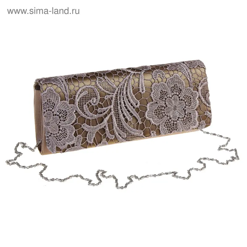 Клатч "Кружева", с цепочкой, бежевый