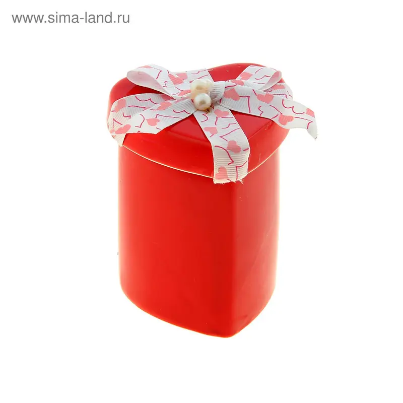 Шкатулка сердце с белым бантом 10,5х7,5х8 см