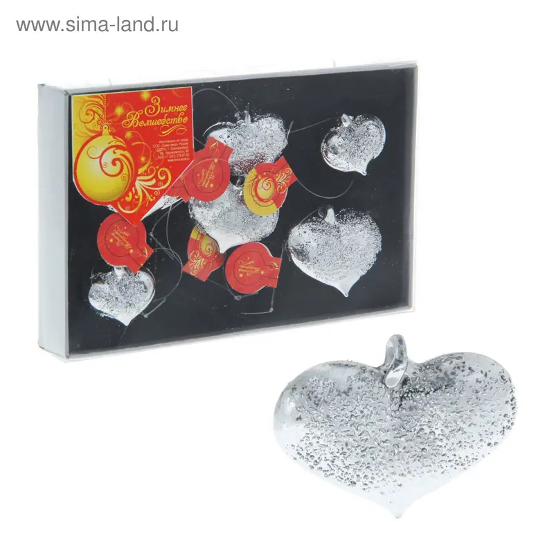 Украшение ёлочное "Сердце-капелька" (набор 6 шт) 15,5*10 см серебро