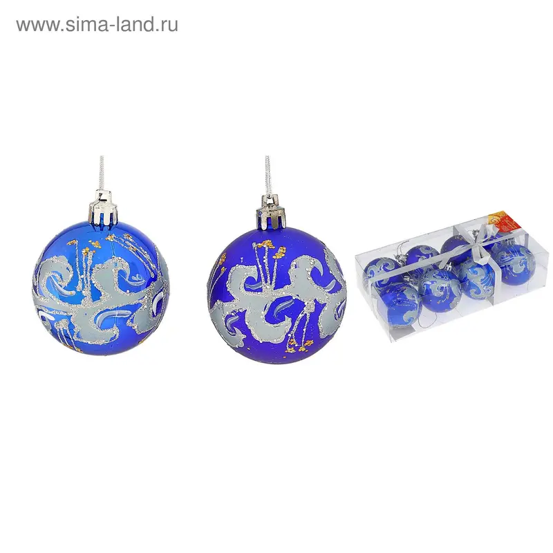 Набор шаров пластик d-6 см, 8 шт "Снежная абстракция" синий