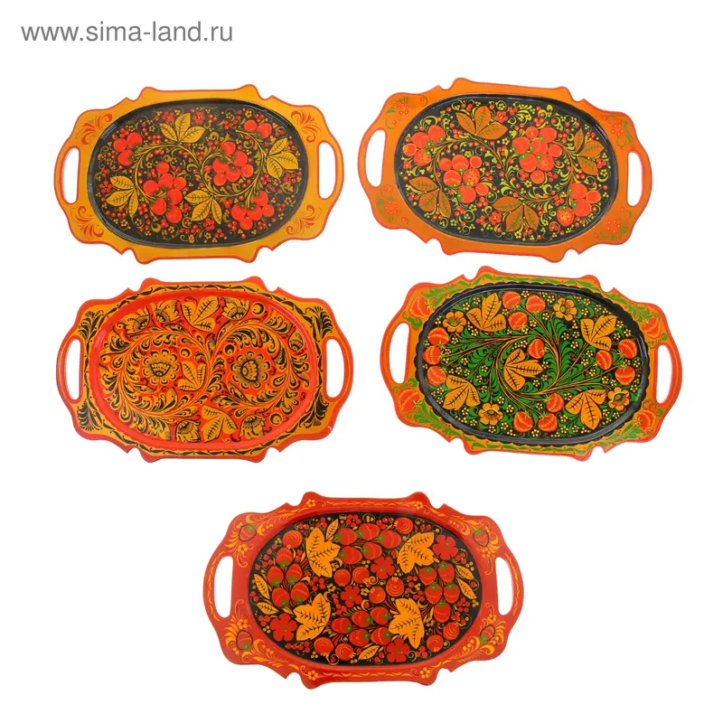 Поднос «Хохлома» с ручками, микс, 41 х 24 см