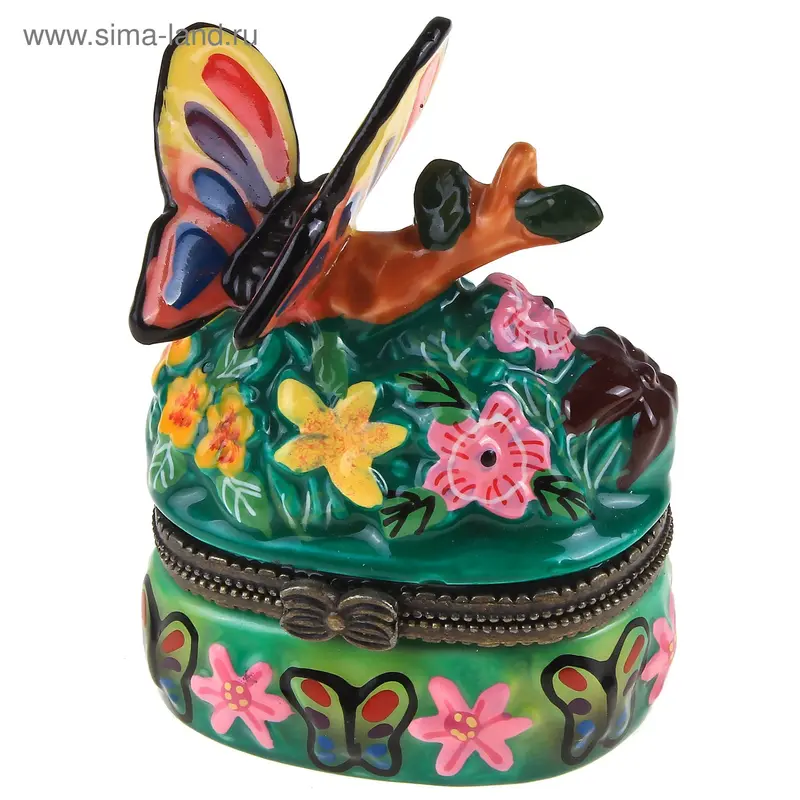 Шкатулка "Бабочка на полянке" 6,5х5х3,5 см