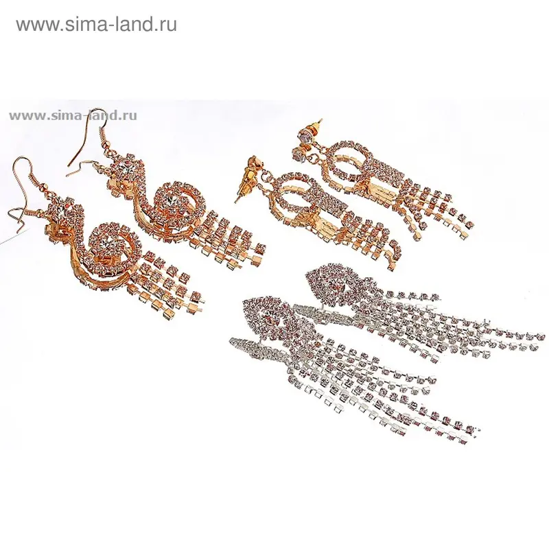 Серьги висячие со стразами «Лёд» ассорти