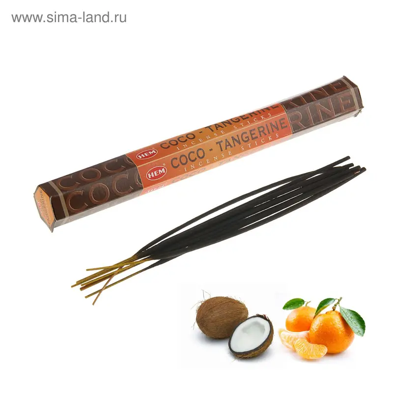 Благовония "HEM Coco-tangerine" (кокос - мандарин), шестигранник, 20 палочек