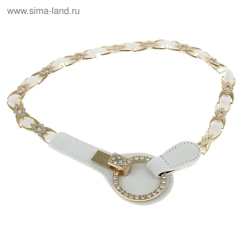 Ремень женский, резинка, золото + стразы, белый