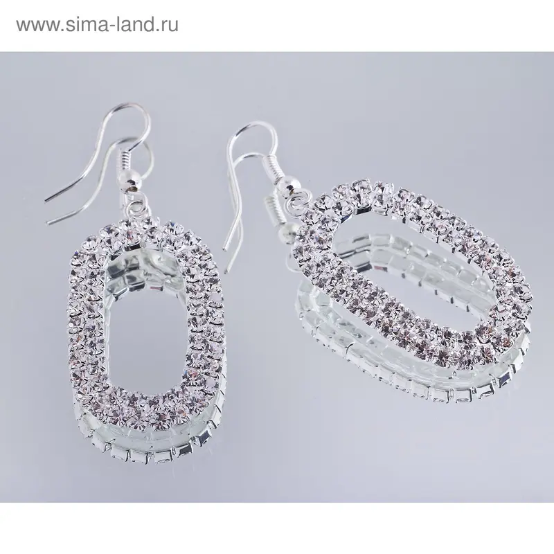 Серьги висячие со стразами «Лёд» овал