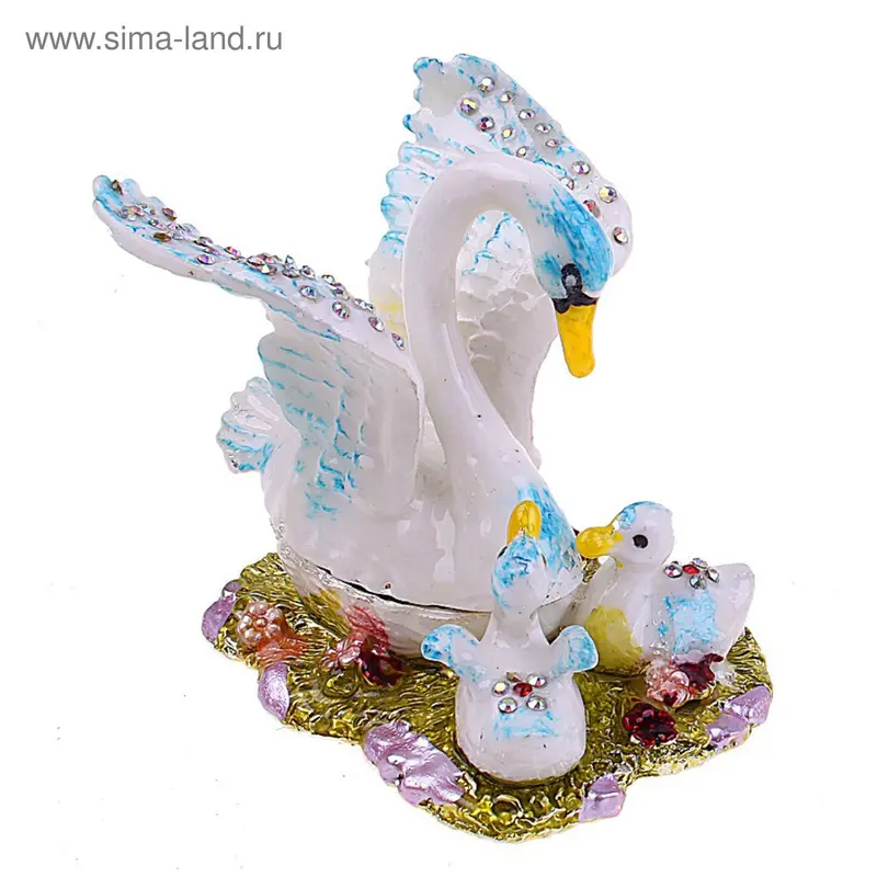 Шкатулка стразы "Лебедь с птенцами" 7,2х6х5,2 см