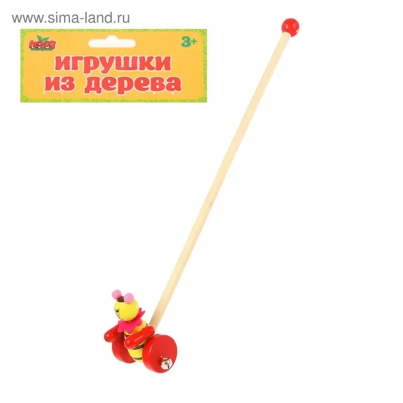 Каталка "Пчёлка" на палочке с бубенцами