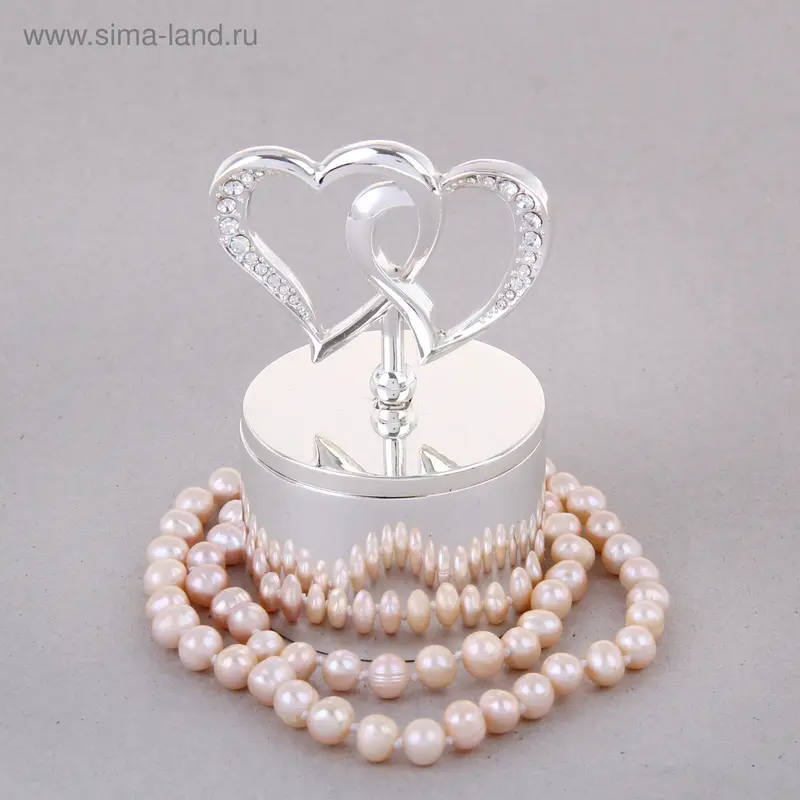 Шкатулка 2 сердца "Стразы на серебре" 5х8,5 см