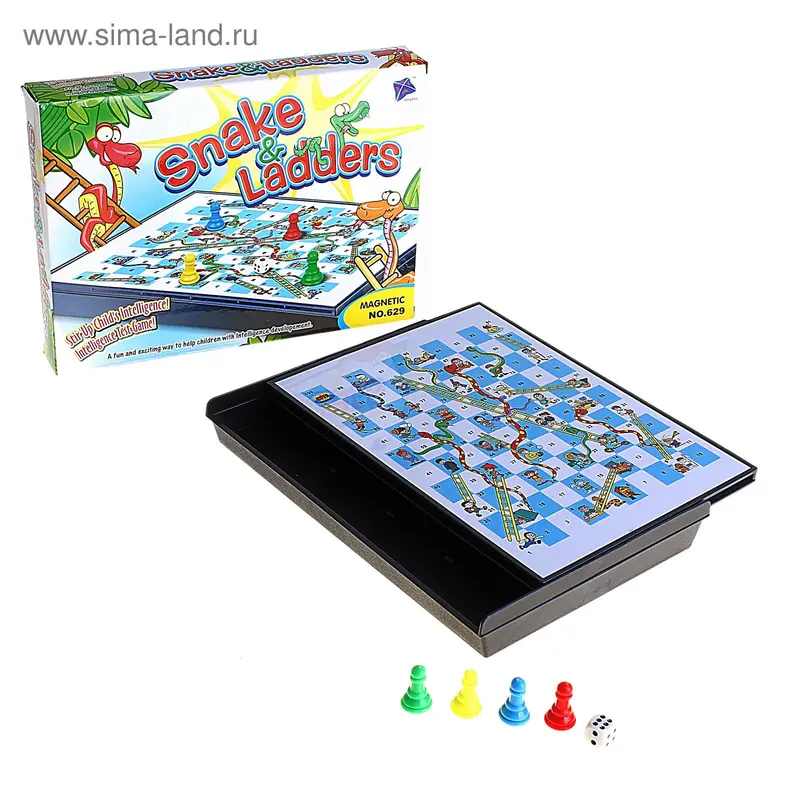Игра настольная "Змея и лестницы", магнитная, в коробке