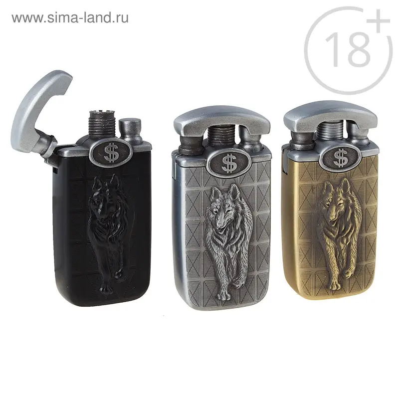 зажигалка газ прямоугольная волк микс 7*3*1,5см металл