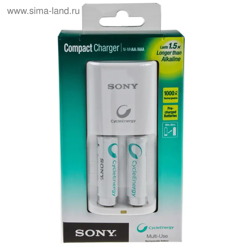 Зарядное устройство Sony AA/AAA Compact Charger+ BCG34HS2R 1000mAh cycle energy BLUE