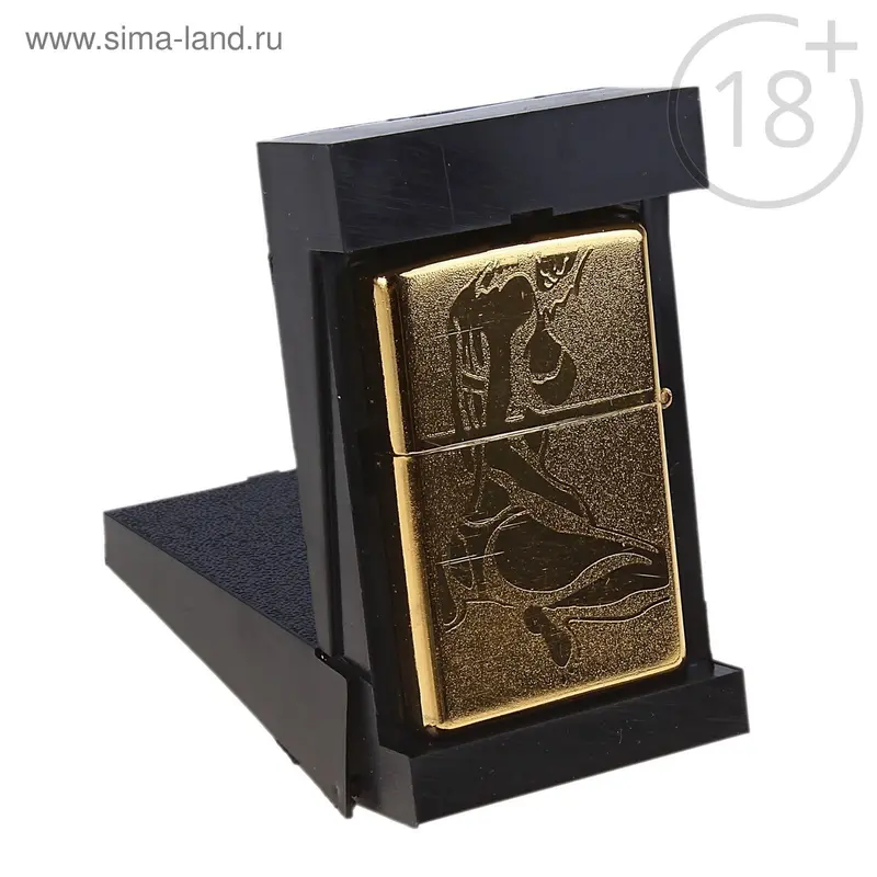 зажигалка в пласт.коробке кремний бензин золото девушка со спины 5*8см