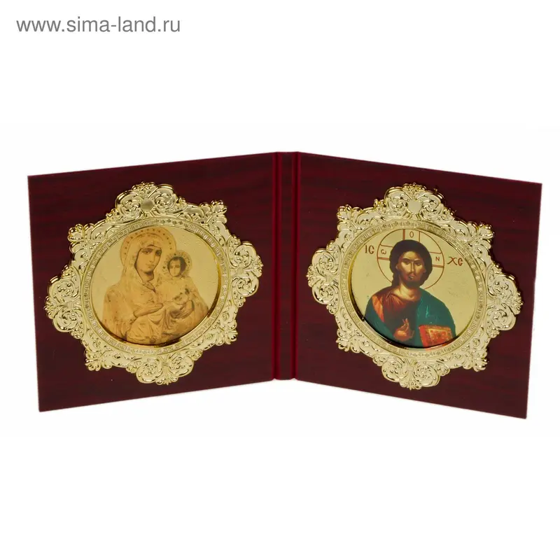 Икона 2х-частная, в круглой рамке, на дереве