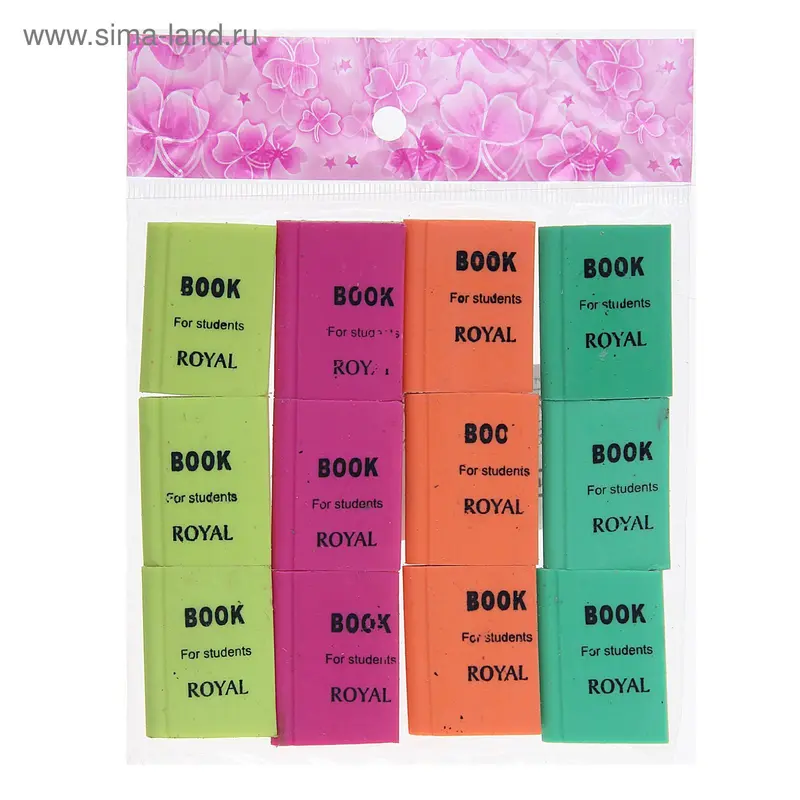 Набор ластиков Книжка флюор микс (12шт)