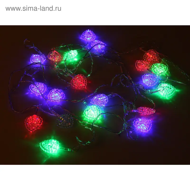 НИТЬ, 5 м, “Сердечки в крапинку”, Н.Б. LED-20-220V RGB,пластик
