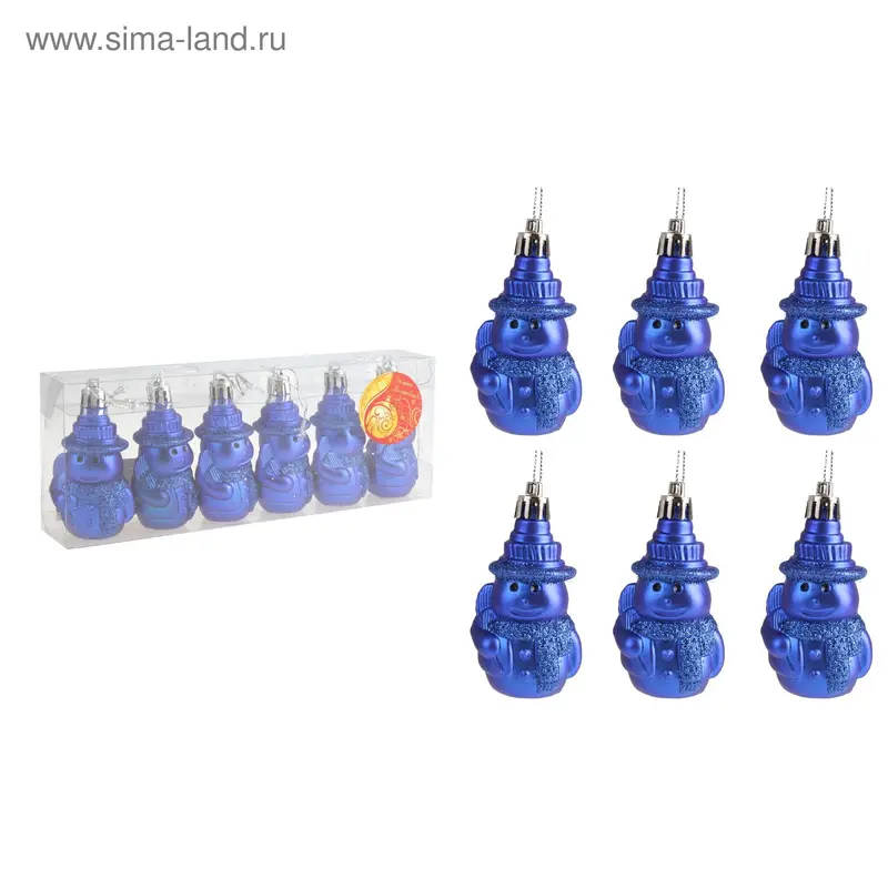 Украшение ёлочное "Снеговичок" (набор 6 шт) 6,5 см синий