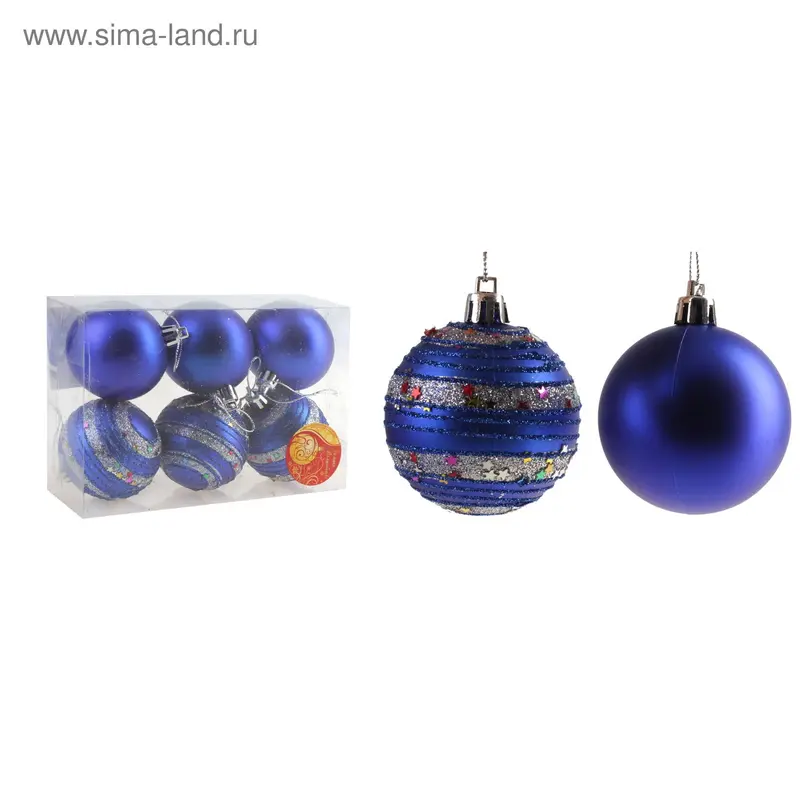 Набор шаров пластик d-6 см, 6 шт "Звёздный орион" синий