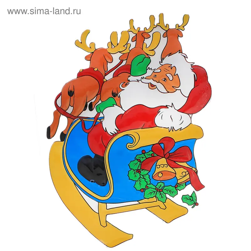 Плакат пластик "Дед Мороз на санях с колокольчиками" 64х48 см