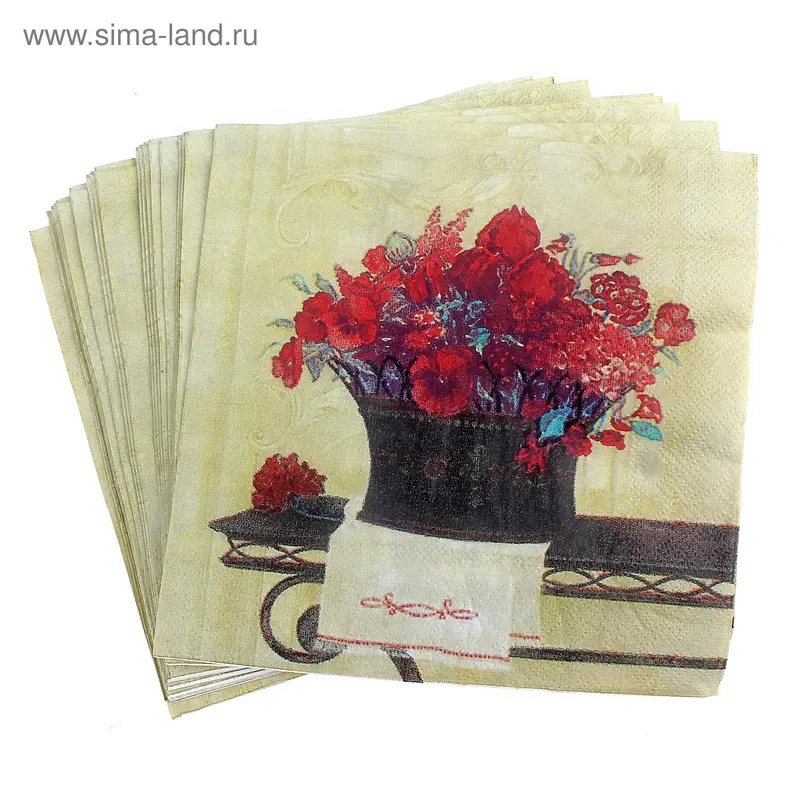 Салфетки бумажные (набор 20 шт.) 33×33 см Цветочки в горшочке