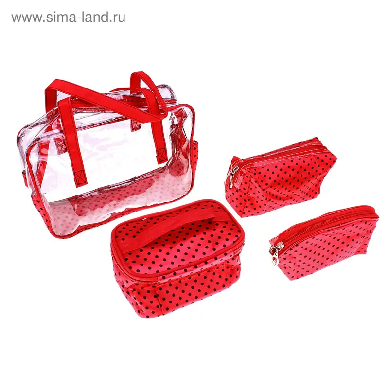 набор косметичек красный 46168 Горошек ( 4 предмета) 21*18*11см